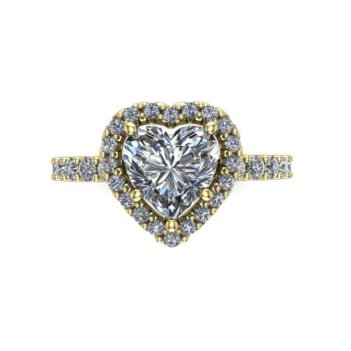 Mabel heart halo engagement ring in 14K Yellow Gold, top-down view showing the heart center diamond framed by a pave halo