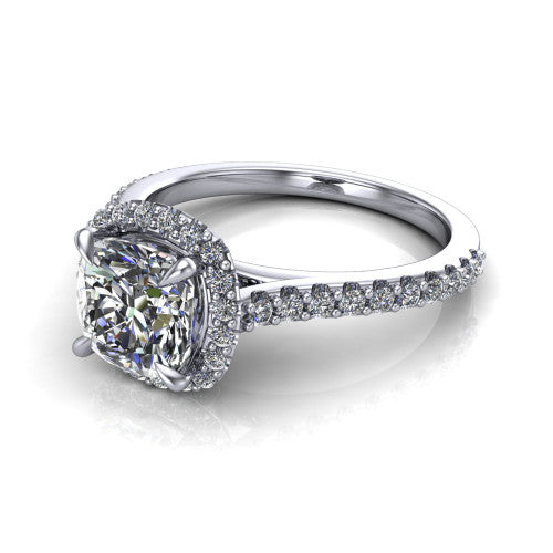 Vivienne Cushion Shape Halo Engagement Ring in 14K White Gold