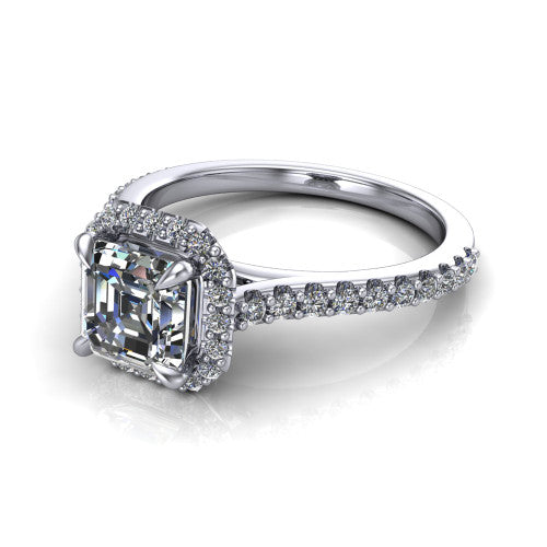 Vivienne Square Emerald Shape Halo Engagement Ring in Platinum