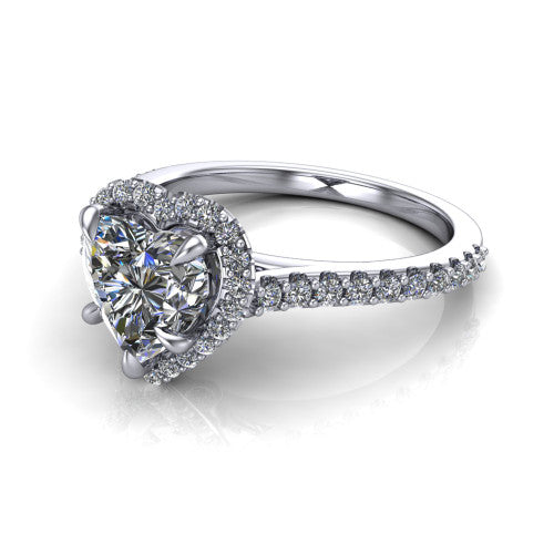 Vivienne Heart Shape Halo Engagement Ring in 14K White Gold