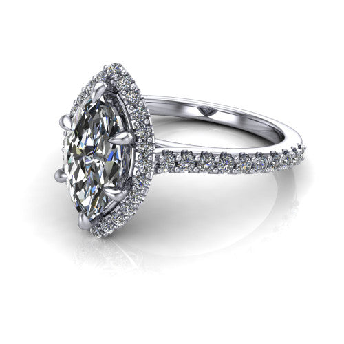 Vivienne Marquise Shape Halo Engagement Ring in 18K White Gold