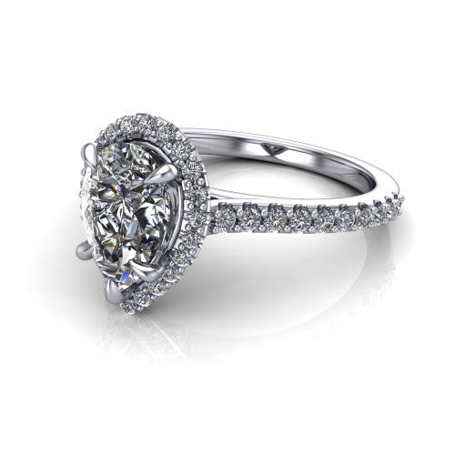Vivienne Pear Shape Halo Engagement Ring in Platinum