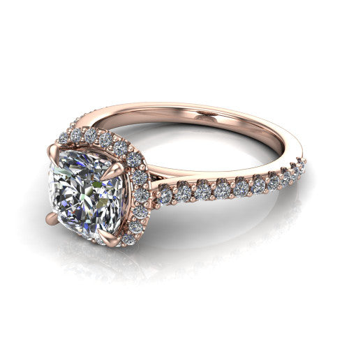 Vivienne Cushion Shape Halo Engagement Ring in 14K Rose Gold