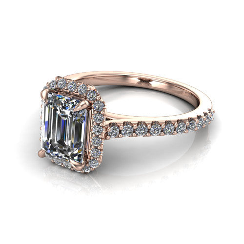 Vivienne Emerald Shape Halo Engagement Ring in 18K Rose Gold