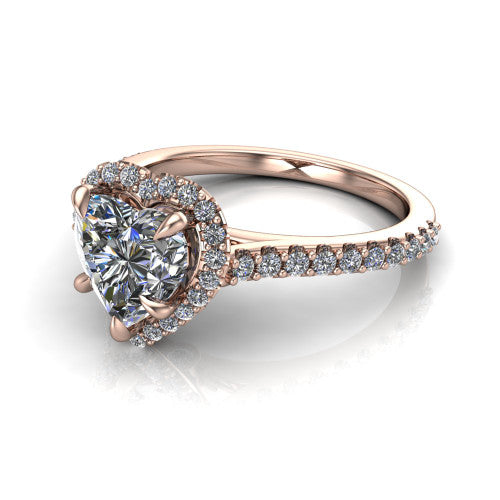 Vivienne Heart Shape Halo Engagement Ring in 18K Rose Gold