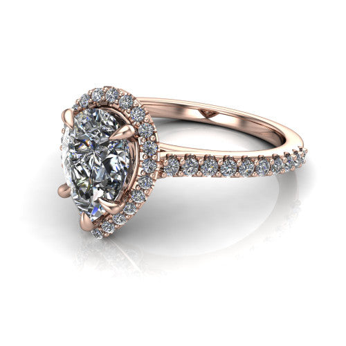 Vivienne Pear Shape Halo Engagement Ring in 14K Rose Gold