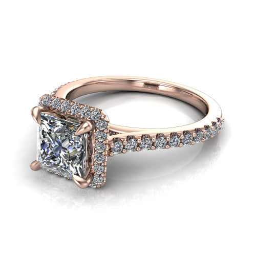 Vivienne Princess Shape Halo Engagement Ring in 18K Rose Gold