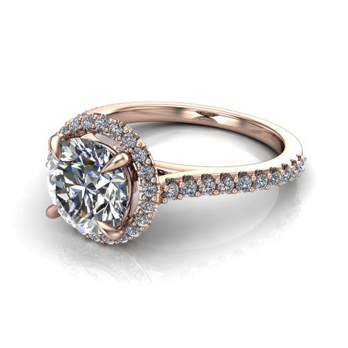 Vivienne Round Shape Halo Engagement Ring in 14K Rose Gold