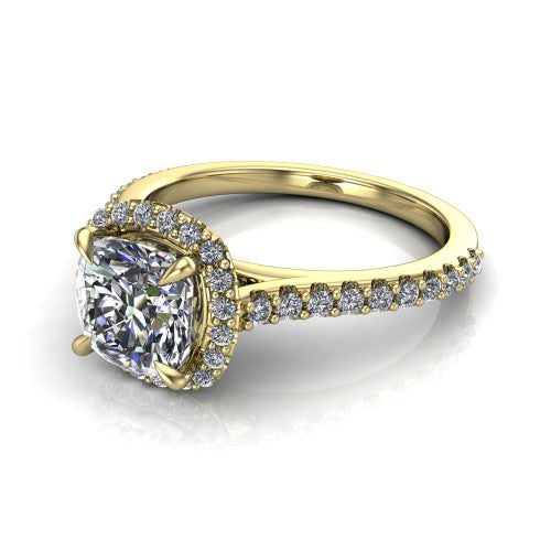 Vivienne Cushion Shape Halo Engagement Ring in 14K Yellow Gold