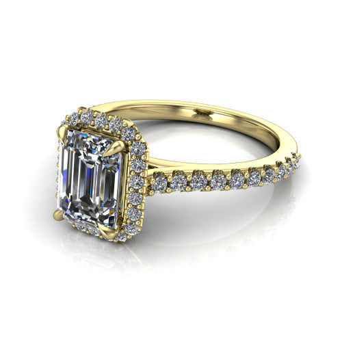 Vivienne Emerald Shape Halo Engagement Ring in 14K Yellow Gold
