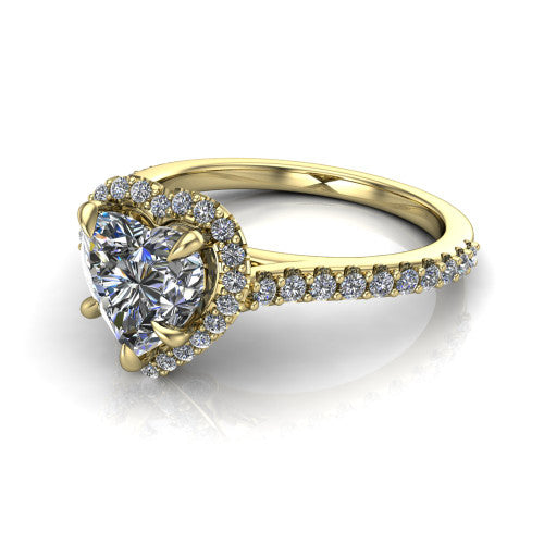 Vivienne Heart Shape Halo Engagement Ring in 18K Yellow Gold