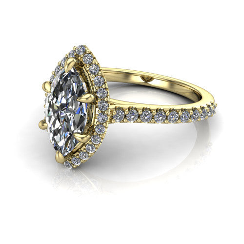 Vivienne Marquise Shape Halo Engagement Ring in 14K Yellow Gold