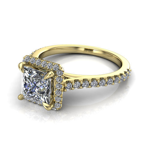 Vivienne Princess Shape Halo Engagement Ring in 18K Yellow Gold
