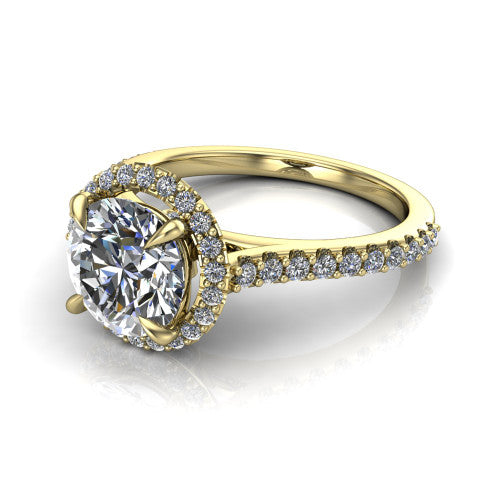 Vivienne Round Shape Halo Engagement Ring in 18K Yellow Gold