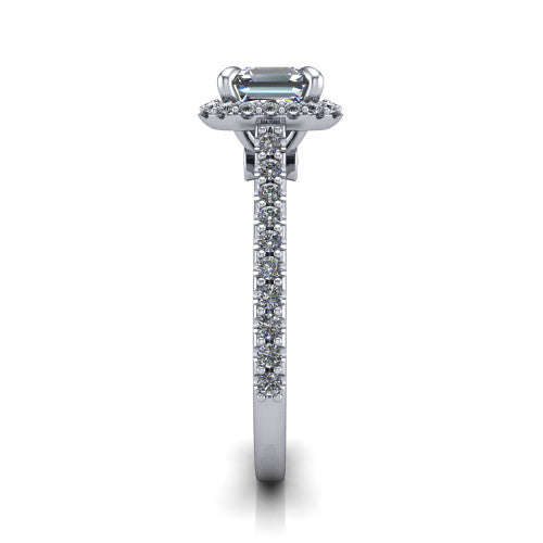 Vivienne Square Emerald Shape Halo Engagement Ring in 18K White Gold