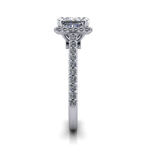 Vivienne Princess Shape Halo Engagement Ring in 18K White Gold