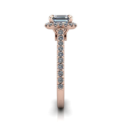 Vivienne Square Emerald Shape Halo Engagement Ring in 14K Rose Gold