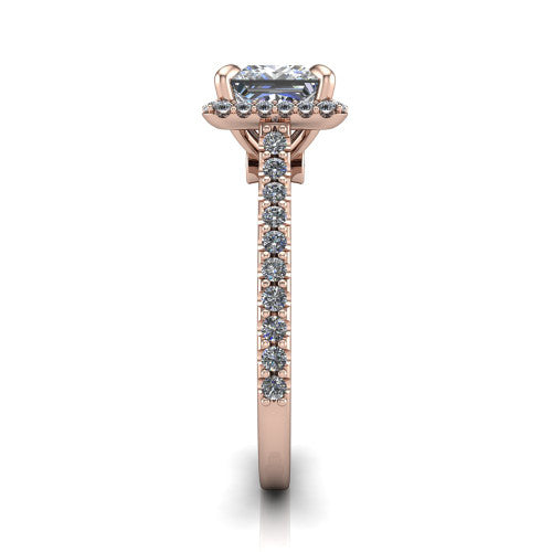 Vivienne Princess Shape Halo Engagement Ring in 14K Rose Gold
