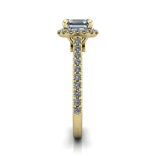 Vivienne Square Emerald Shape Halo Engagement Ring in 14K Yellow Gold