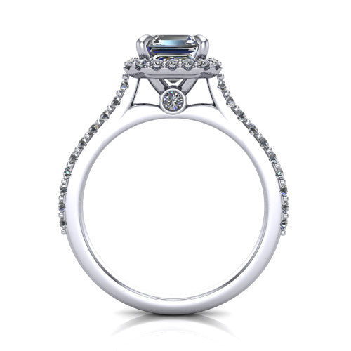 Vivienne Square Emerald Shape Halo Engagement Ring in 14K White Gold