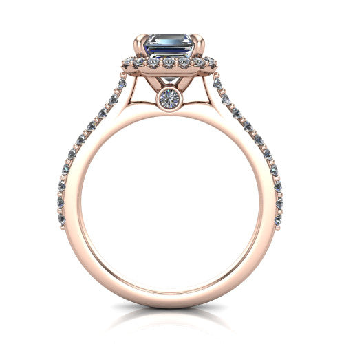 Vivienne Square Emerald Shape Halo Engagement Ring in 14K Rose Gold