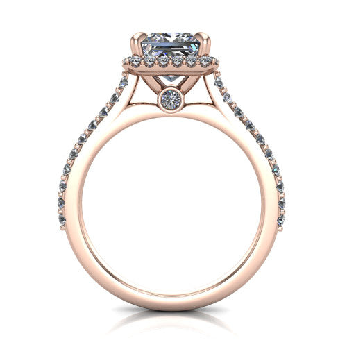 Vivienne Princess Shape Halo Engagement Ring in 14K Rose Gold