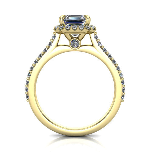 Vivienne Square Emerald Shape Halo Engagement Ring in 18K Yellow Gold