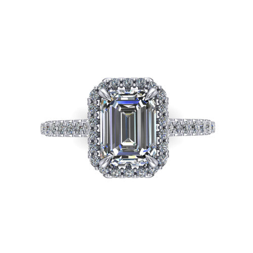 Vivienne Emerald Shape Halo Engagement Ring in 14K White Gold