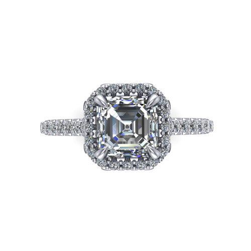 Vivienne Square Emerald Shape Halo Engagement Ring in 14K White Gold