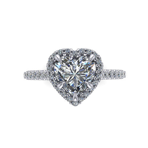 Vivienne Heart Shape Halo Engagement Ring in 14K White Gold