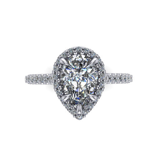 Vivienne Pear Shape Halo Engagement Ring in Platinum