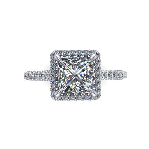 Vivienne Princess Shape Halo Engagement Ring in 18K White Gold