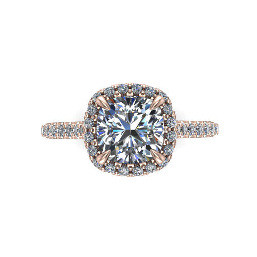 Vivienne Cushion Shape Halo Engagement Ring in 14K Rose Gold