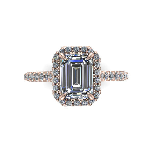 Vivienne Emerald Shape Halo Engagement Ring in 18K Rose Gold