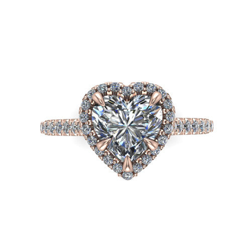 Vivienne Heart Shape Halo Engagement Ring in 14K Rose Gold