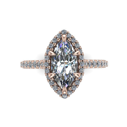 Vivienne Marquise Shape Halo Engagement Ring in 14K Rose Gold
