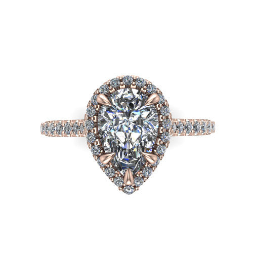 Vivienne Pear Shape Halo Engagement Ring in 18K Rose Gold