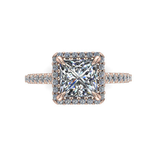 Vivienne Princess Shape Halo Engagement Ring in 14K Rose Gold