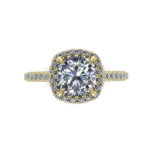 Vivienne Cushion Shape Halo Engagement Ring in 14K Yellow Gold