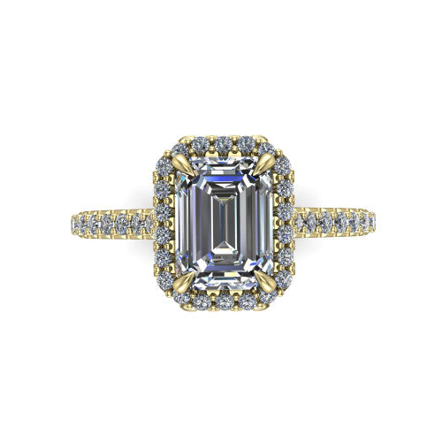 Vivienne Emerald Shape Halo Engagement Ring in 14K Yellow Gold