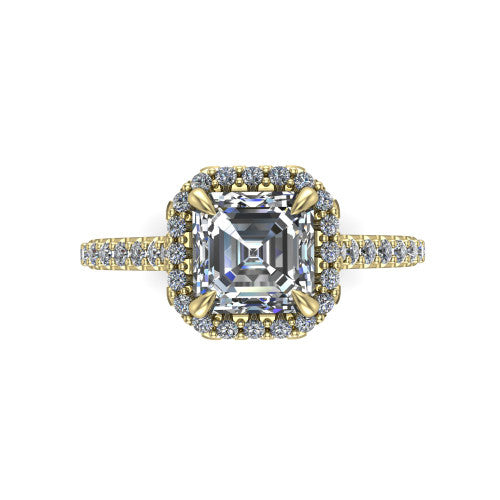 Vivienne Square Emerald Shape Halo Engagement Ring in 14K Yellow Gold
