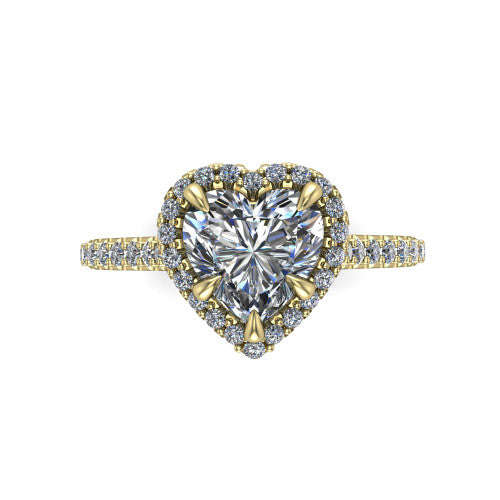 Vivienne Heart Shape Halo Engagement Ring in 14K Yellow Gold