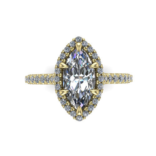 Vivienne Marquise Shape Halo Engagement Ring in 18K Yellow Gold