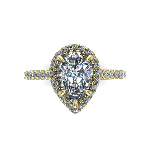 Vivienne Pear Shape Halo Engagement Ring in 14K Yellow Gold
