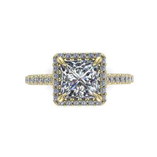 Vivienne Princess Shape Halo Engagement Ring in 18K Yellow Gold