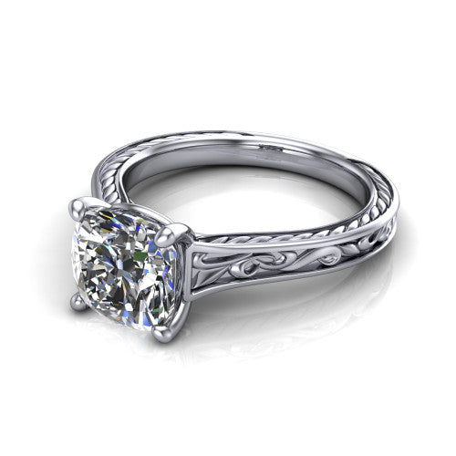 Sylvia Cushion Shape Solitaire Engagement Ring in 14K White Gold