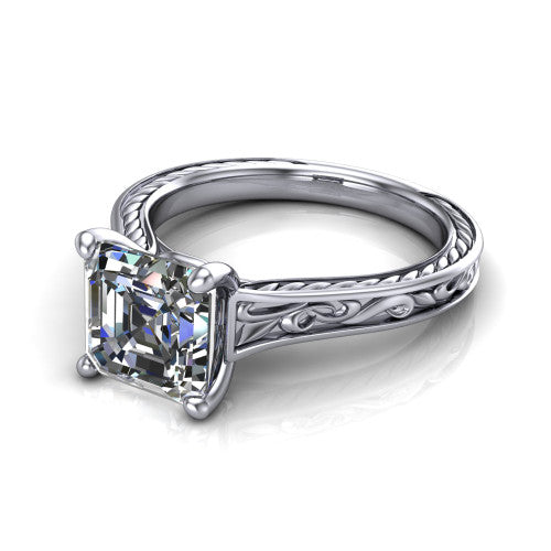Sylvia Square Emerald Shape Solitaire Engagement Ring in 14K White Gold