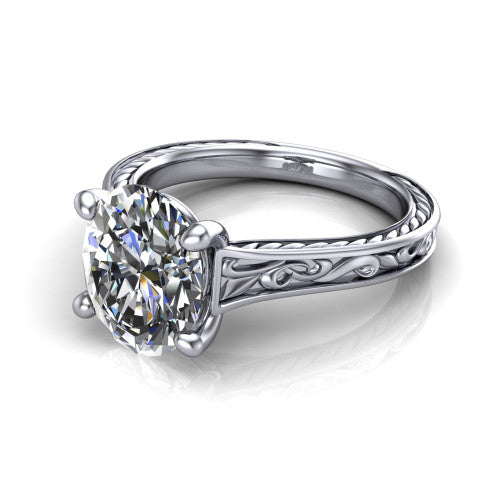 Sylvia Oval Shape Solitaire Engagement Ring in 18K White Gold