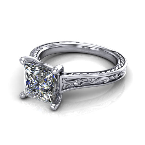 Sylvia Princess Shape Solitaire Engagement Ring in 18K White Gold