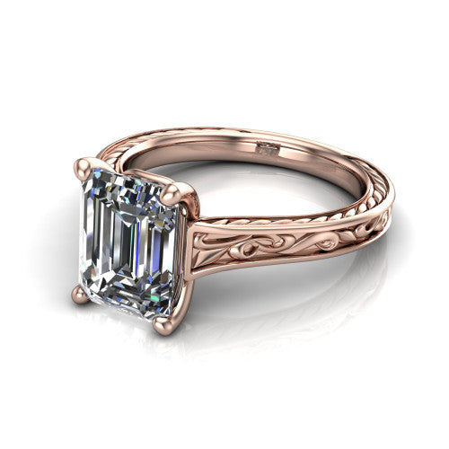 Sylvia Emerald Shape Solitaire Engagement Ring in 18K Rose Gold